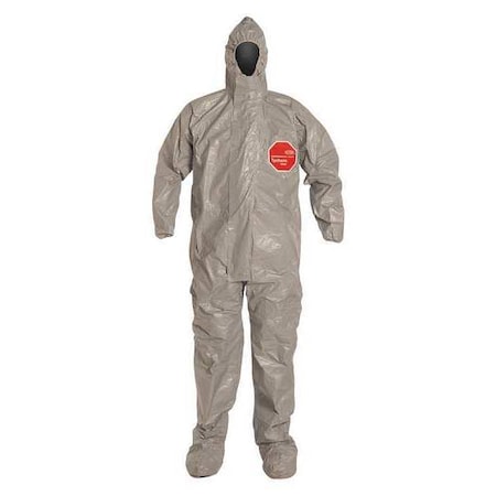 Coverall. Respirator Fit Hood. Elastic Wrists. Attached Socks. Double Storm Flap. Gray. 2X