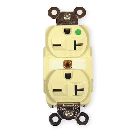Straight Blade Receptacle, 6-20R, 20 A, 250V AC, 2 Pole, 3 Wire, Flush Mount, Grounded