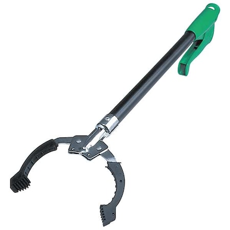 Trash Grabber, Squeeze Handle, 20 1/2 in L, 4 1/4 in Grabber Opening, Steel, Green