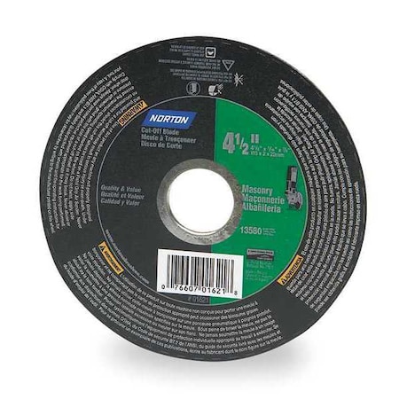 Abrasive Cut-Off Wheel, Type 1, 7 in Dia, 0.0625 in Thick, 5/8 in Arbor Hole Size, Aluminum Oxide