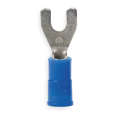 Fork Terminal, #10 Stud Size, 14 AWG, 600 V, Nylon Insulated, Blue, Crimp Termination Only, 100 PK