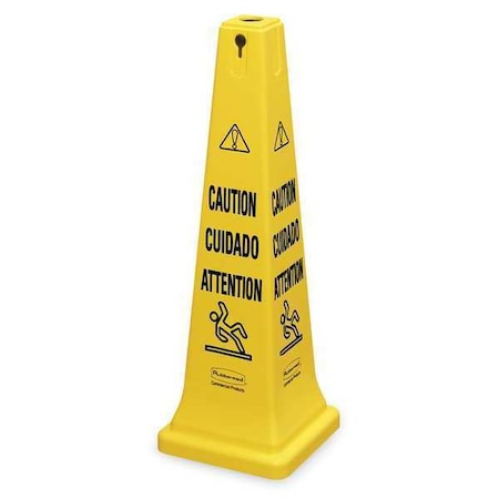 Safety Cone, 36 in H, 12 1/4 in W, HDPE, Cone, English, French, Spanish, FG627600YEL