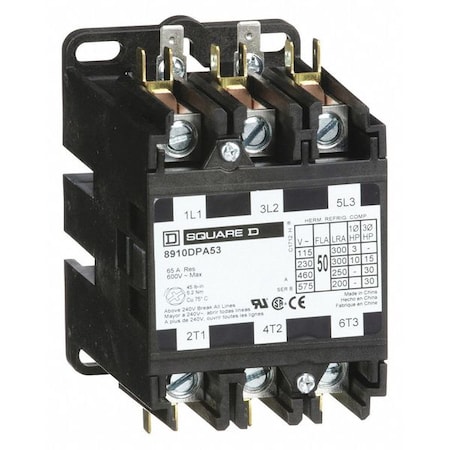 Definite Purpose Magnetic Contactor, 120V AC, 3 P, Non-Reversing, 3 Phase, Box Lug & Quick Connect