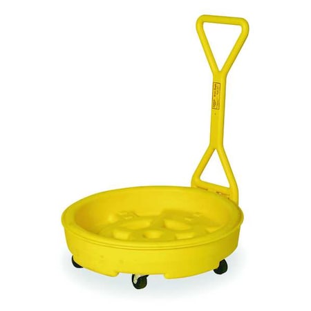 Mobile Drum Spill Dolly, 31 in Inside Diameter, 12 Gallon Sump Capacity, Polyethylene, Yellow