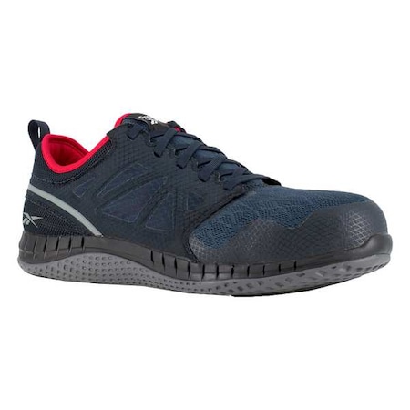 Men's Athletic Shoe, Steel Toe, Mesh, Fabric Upper, Rubber Outsole, Lace Up, Navy, 10 W