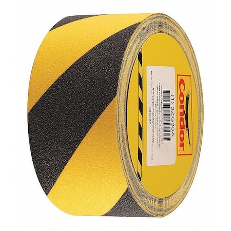 Anti-Slip Tape Polyester 60 Grit Size, Black/Yellow, 3" W x 60 ft. L, 32 mil Thick