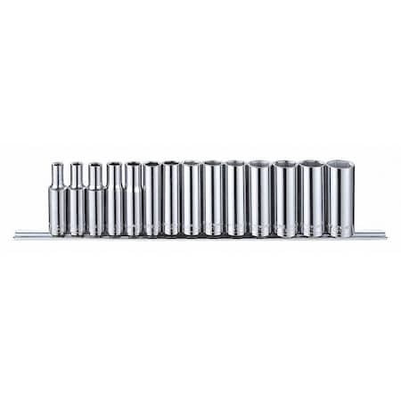 3/8" Drive Socket Set Metric 14 Pieces 6 mm to 19 mm , Chrome, Socket Set,Chrome,6 mm to 19 mm,6Pt