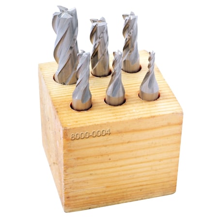 6 Piece 3/8" M42 8% Cobalt 4 Flute End Mill Set