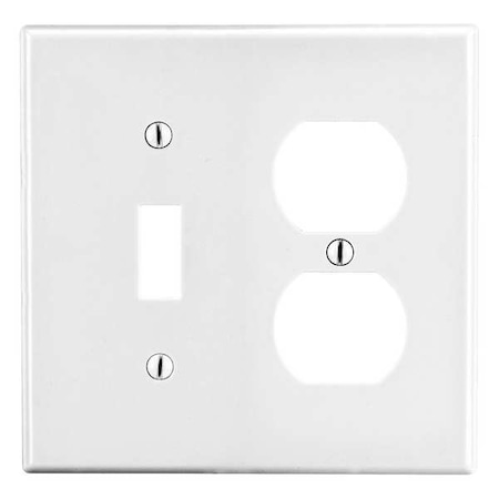 Toggle Switch/Duplex Receptacle Wall Plate, Number of Gangs: 2 Plastic, Satin Finish, White