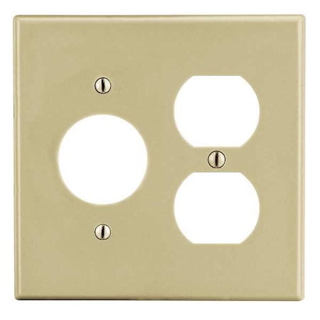 Duplex Receptacle Wall Plate, Number of Gangs: 2 Plastic, Satin Finish, Ivory