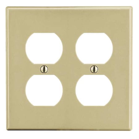 Duplex Receptacle Wall Plate, Number of Gangs: 2 Plastic, Satin Finish, Ivory