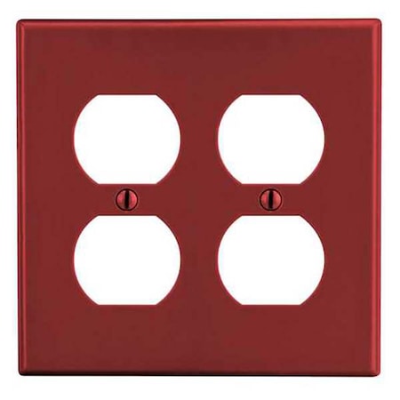 Duplex Receptacle Wall Plate, Number of Gangs: 2 Plastic, Satin Finish, Red
