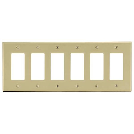 Rocker Wall Plate, Number of Gangs: 6 Plastic, Satin Finish, Ivory