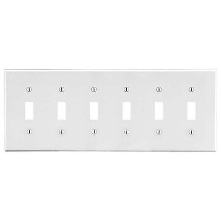 Toggle Switch Wall Plate, Number of Gangs: 6 Plastic, Satin Finish, White