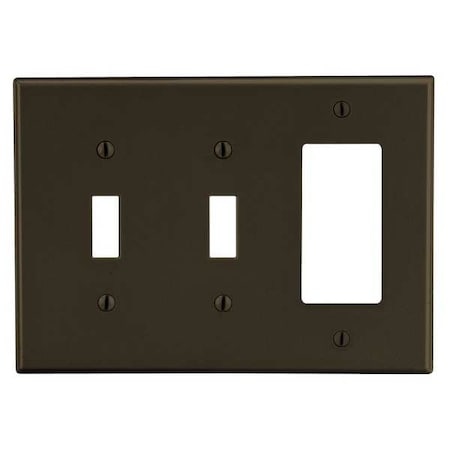 Toggle Switch/Rocker Wall Plate, Number of Gangs: 3 Plastic, Satin Finish, Brown