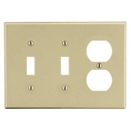 Duplex Receptacle Wall Plate, Number of Gangs: 3 Plastic, Satin Finish, Ivory