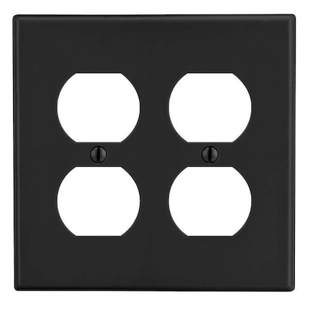 Duplex Receptacle Wall Plate, Number of Gangs: 2 Plastic, Satin Finish, Black
