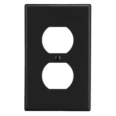 Duplex Receptacle Wall Plate, Number of Gangs: 1 Plastic, Satin Finish, Black