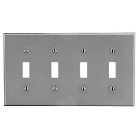 Toggle Switch Wall Plate, Number of Gangs: 4 Plastic, Satin Finish, Graphite