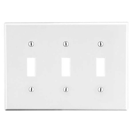 Toggle Switch Wall Plate, Number of Gangs: 3 Plastic, Satin Finish, White