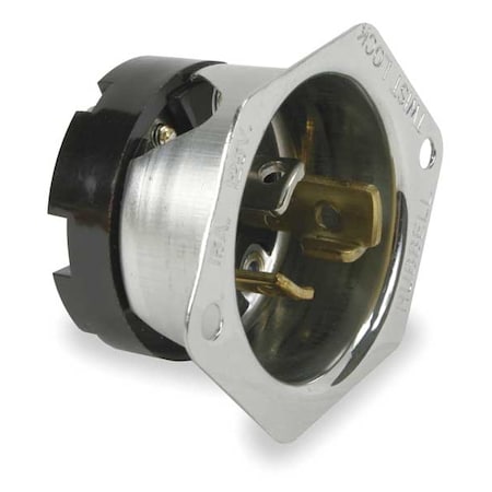 Flanged Locking Inlet, 15 A, 125V AC, Single Phase, 2 Pole, Flush Mount, Screw Terminals, Black