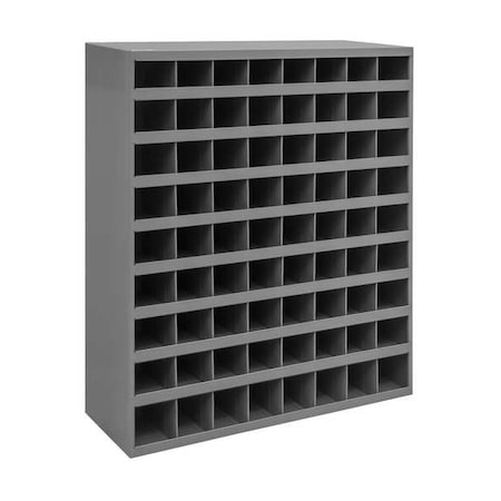 Pigeonhole Bin Unit, 33.75 in W x 12 in D x 42 in H, 72 Compartments, Gray, Steel