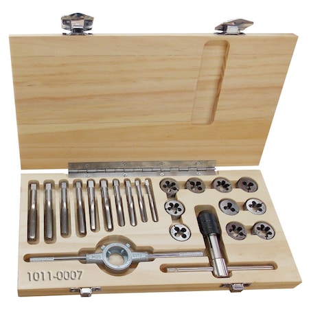 22 Piece 1/4-1/2" High Speed Steel Tap & Die Set In Wood Case