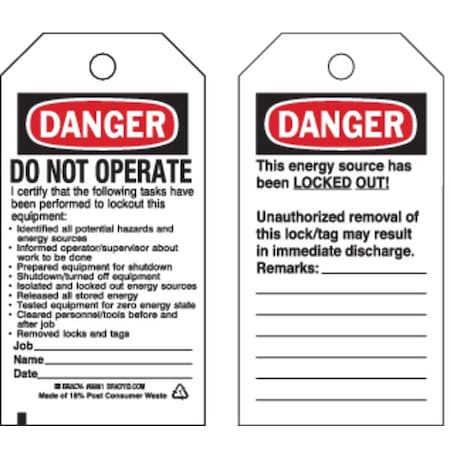 Danger Tag,5-3/4 x 3 In,OSHA,Met,PK25, 66061