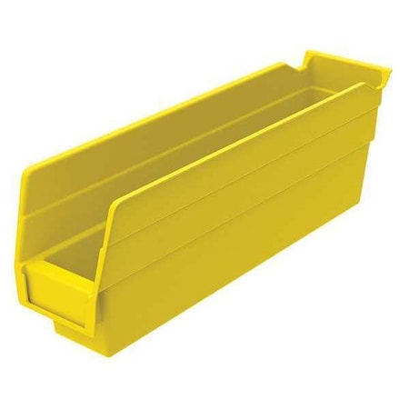Shelf Storage Bin, Plastic, Yellow, 4 in H, 2 3/4 in W, 11 5/8 in L