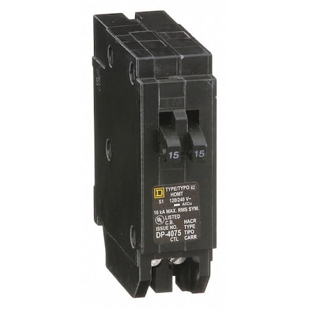 Miniature Circuit Breaker, HOMELINE Series, 15A, 1 Pole, 120V AC, 10kA at 120V AC