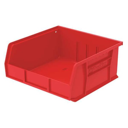 Hang & Stack Storage Bin, 11 in W x 10-7/8 in L x 5 in H, 50 lb Load Capacity, Red, Plastic