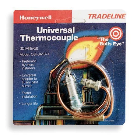 Thermocouple, LP/NG, 18 to 30 mV, 30 in L., Standard Coaxial, Adapter, Push-In Clip