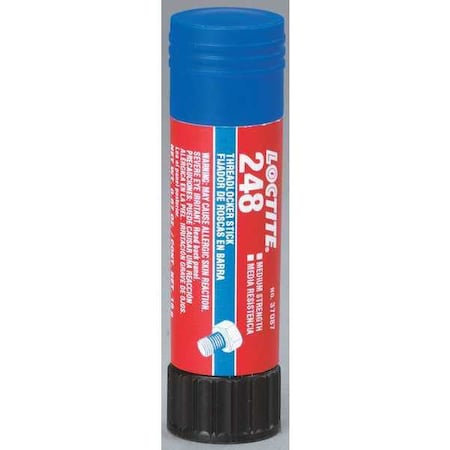 Threadlocker, LOCTITE 248, Blue, Medium Strength, Solid, 0.67 oz Stick