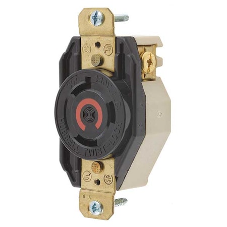 Locking Receptacle, L8-30R, 30 A, 480V AC, Single Phase, 2 Pole, Flush Mount, Screw Terminals