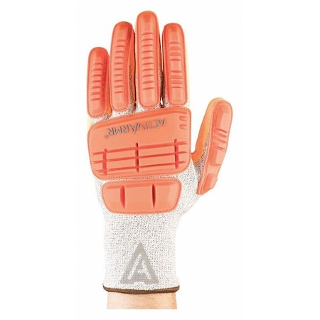 Hi-Vis Cut Resistant Impact Coated Gloves, Cut Level A4 ,Nitrile ,Sandy ,8 1 PR
