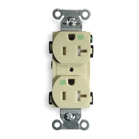 Straight Blade Receptacle, 5-20R, 20 A, 125V AC, 2 Pole, 3 Wire, Flush Mount, Grounded