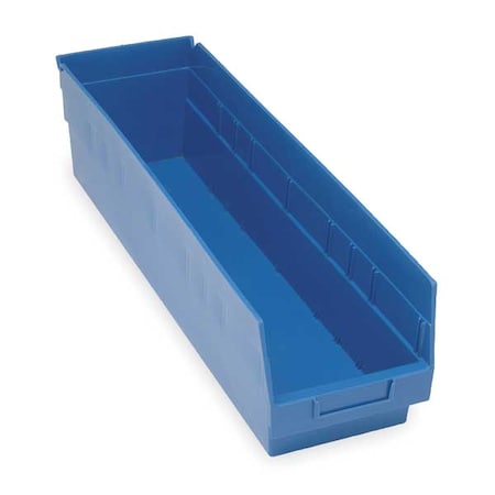 Shelf Storage Bin, Polypropylene, Blue, 6 in H, 6 5/8 in W, 23 5/8 in L