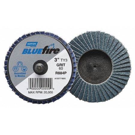 Flap Disc,Med,Grit 60,TY 3,3in,Bluefire