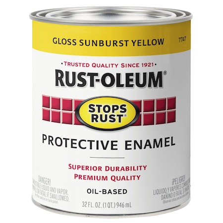 Interior/Exterior Paint, Gloss, Oil Base, Sunburst Yellow, 1 qt