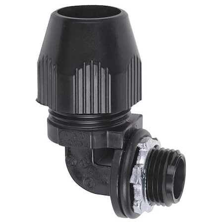 Conduit Fitting 90 Deg Elbow, 1-1/2 in, Liquid-Tight, Plastic, PVC Coated, Black