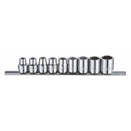 3/8" Drive Socket Set SAE 9 Pieces 1/4 in to 5/8 in , Chrome, Skt St, Chrm, 1/4-5/8 in, 6Pt