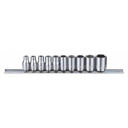 1/4" Drive Socket Set SAE 10 Pieces 5/32 in to 1/2 in , Chrome, Skt St, Chrm, 3/8-1 1/2 in, 6Pt