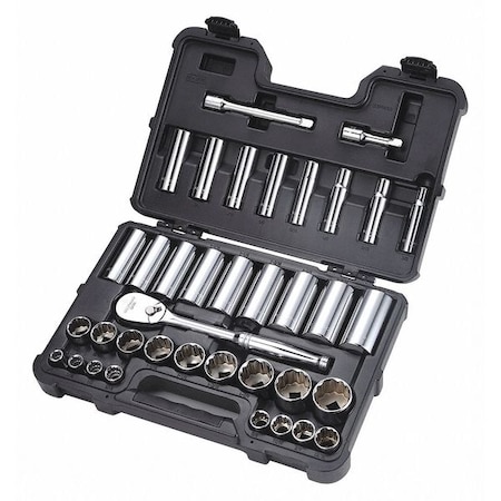 1/2" Drive Socket Set SAE 37 Pieces 3/8 in to 1 3/8 in , Chrome