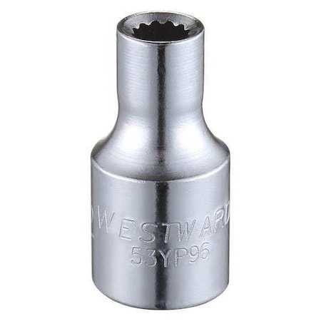 WESTWARD 1/4 in Drive, 5/32" Triple Square SAE Socket, 12 Points,  Steel, Chrome, 13/16 in