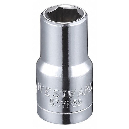 WESTWARD 1/4 in Drive, 6mm Hex Metric Socket, 6 Points,  Steel, Chrome, 6 mm