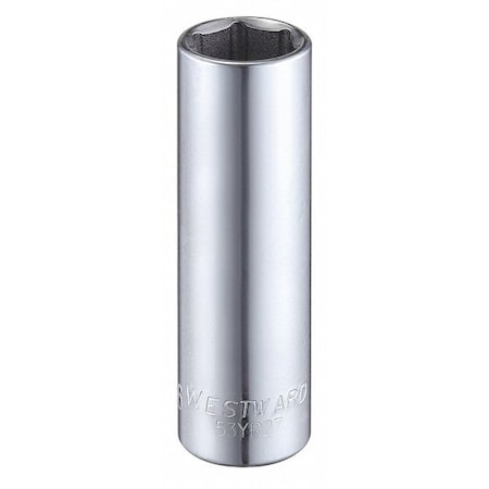 WESTWARD 1/4 in Drive, 7/16" Hex SAE, Socket, 6 Points,  Steel, Chrome, 7/16 in