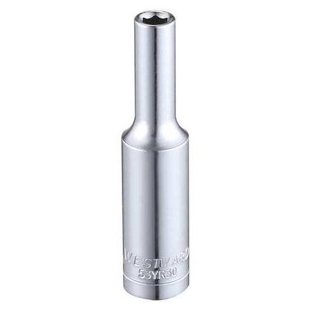 WESTWARD 1/4 in Drive, 4mm Hex Metric, Socket, 6 Points,  Steel, Chrome, 4 mm