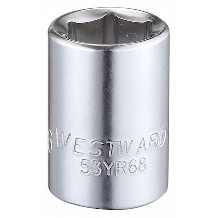 WESTWARD 3/8 in Drive, 7/16" Hex SAE, Socket, 6 Points,  Steel, Chrome, 7/16 in