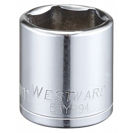 WESTWARD 3/8 in Drive, 22mm Hex Metric Socket, 6 Points,  Steel, Chrome, 22 mm