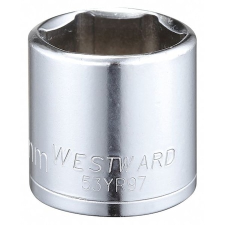 WESTWARD 3/8 in Drive, 25mm Hex Metric Socket, 6 Points,  Steel, Chrome, 25 mm